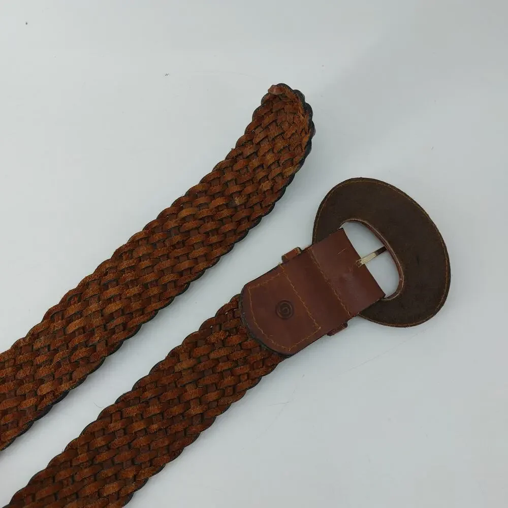 Women's Glam Sz S/M Boho Braided Brown Leather Belt Casual